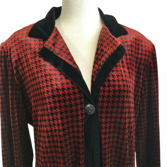 Coldwater Creek Velvet Duster Houndstooth Maxi Coat - Picture 2 of 9